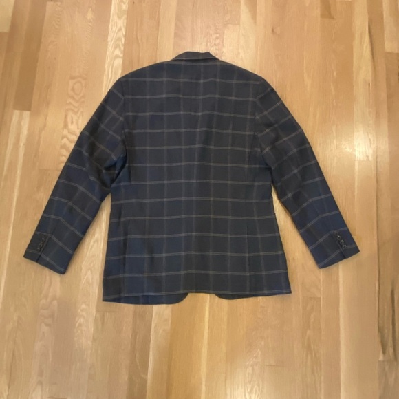 Tasso Elba Mens 2 Button Grey Sport Coat w Tan Window Pane Plaid / L 42-44 - Picture 14 of 16